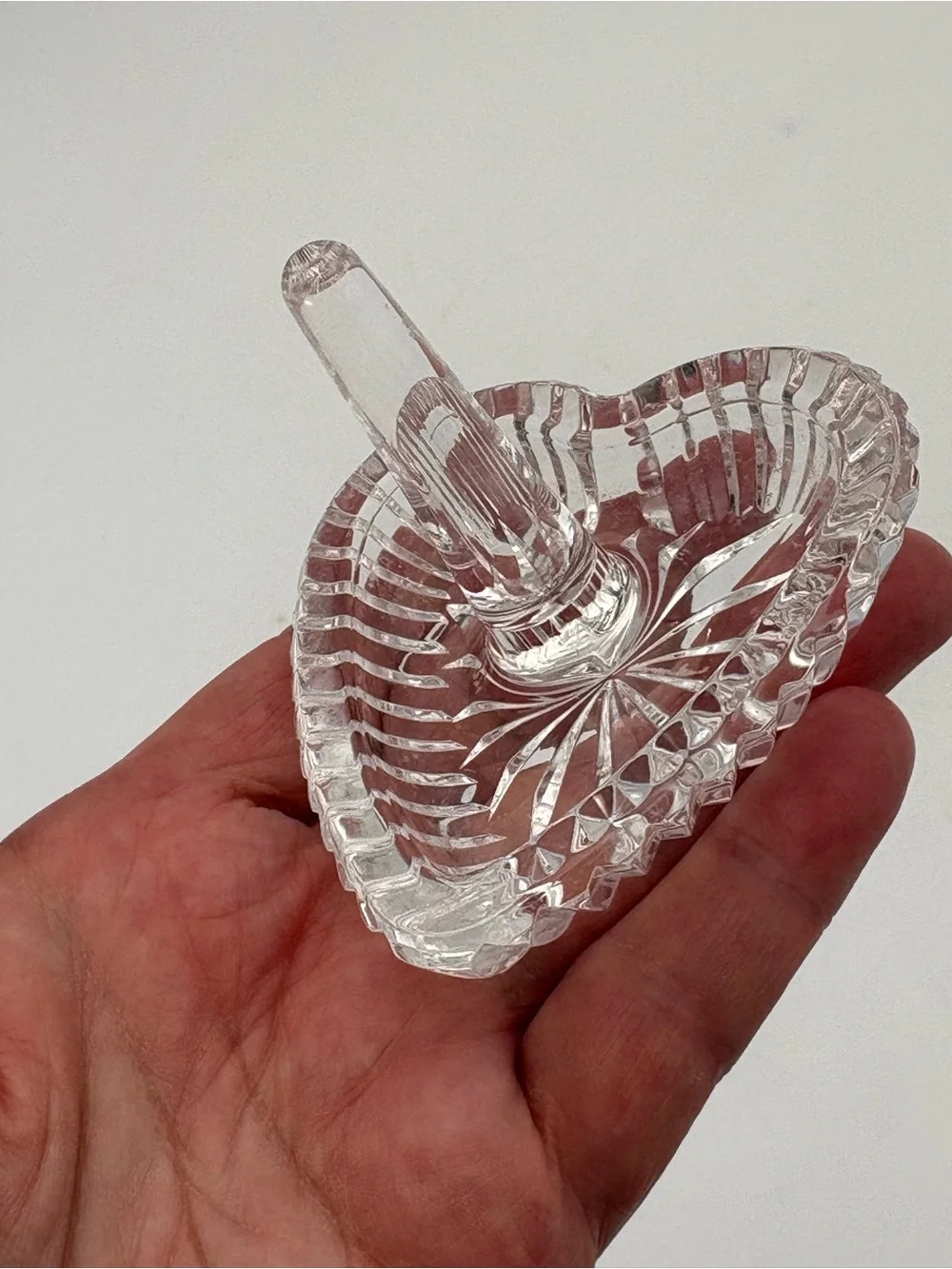 Small Vintage Clear Glass Heart Ring Holder